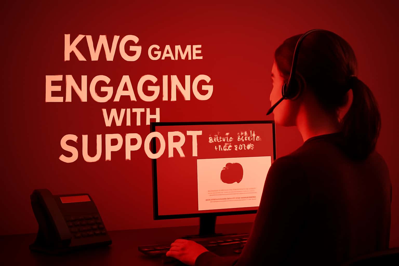 Informational scene depicting KWG Game support engagement, with clear text.