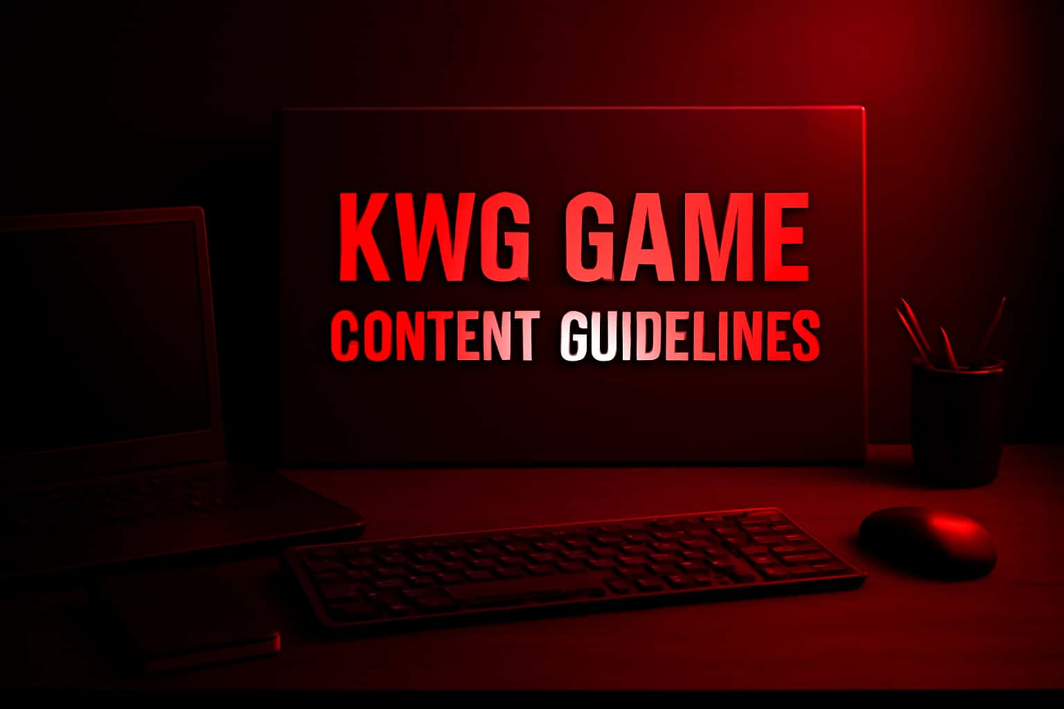 A futuristic representation of KWG Game Content Guidelines with vibrant red accents.
