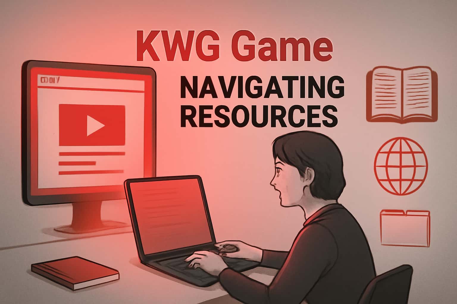 An informational scene depicting various resources for the KWG Game.