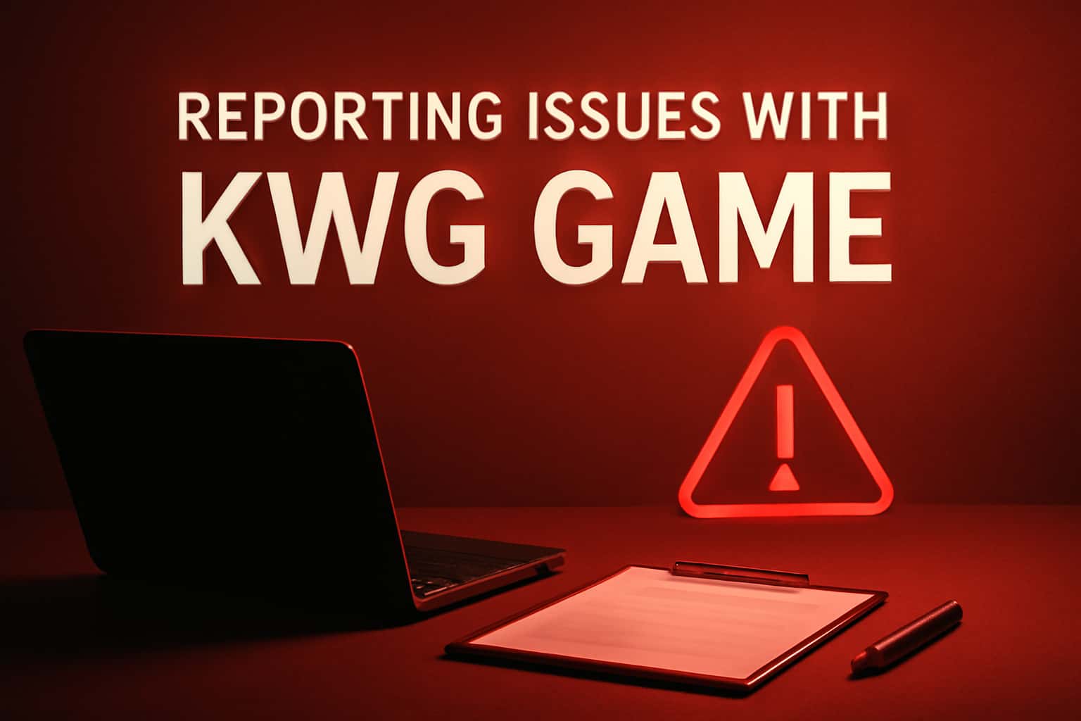 A professional layout illustrating the process of reporting issues with the KWG Game.